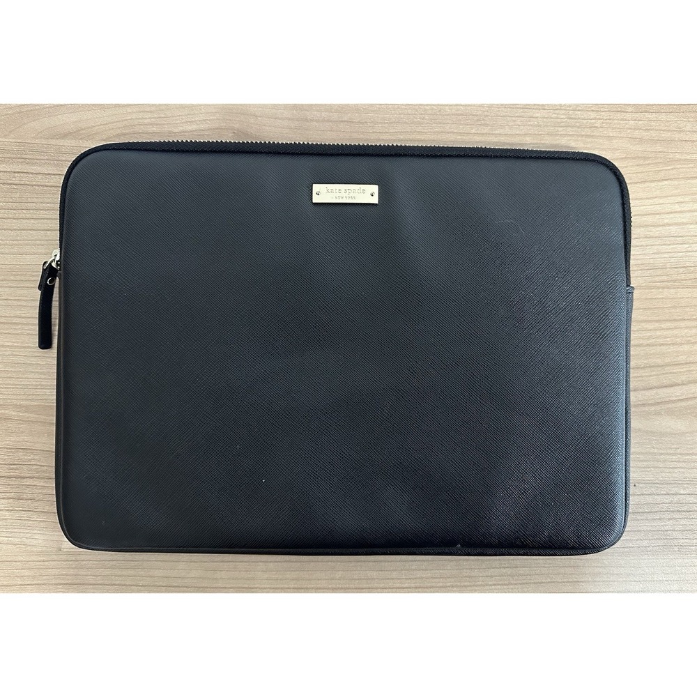 Kate Spade Laptop Sleeve 12 Inch Black Saffiano Leather Pink Lining Case